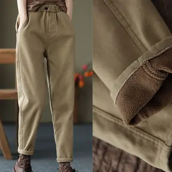 Vintage Cintura Alta Sólido calças de Brim das Mulheres Versão coreana do Ins Solto e Espessamento Grande perna de Calça Estilo de Moda Calças de Harém T444