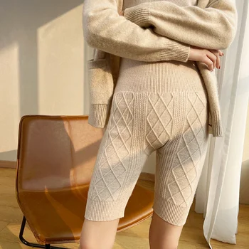 Outono Inverno de Lã Mulheres de Malha, Shorts de Cintura Alta Barriga de Proteção Calças Quentes Cashmere Interior Pijama Fundos de