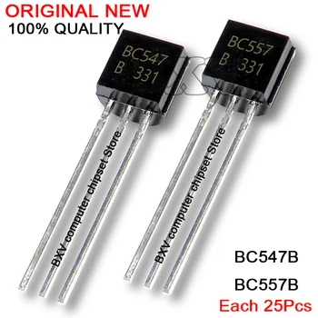 50PCS BC547+BC557 TO92 25pair BC547B BC557B Cada 25PCS Transistor TO-92 Novo E Original IC Chipset