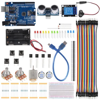 Starter Kit para Arduino para Uno R3 Protoboard Resistências de LED, Luzes do motor DC Campainha Uno R3 Starter Kit para a escola de Educação