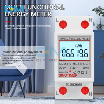 Trilho Din da Fase monofásica de Energia Consumo de Energia do Medidor kWh AC 230 v 5(80)UM LCD Display Digital de Tensão de Corrente do Medidor de Wattmeter