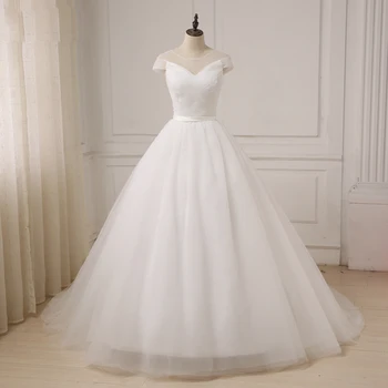 Jiayigong Branco Marfim Vestido de baile Vestidos de Noiva para Noiva Vintage Mangas Curtas Colher Decote do Vestido de Casamento Plus size