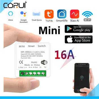 CORUI Tuya MINI wi-Fi Smart Switch 2 Gangue de Controlo com Temporizador de Switches sem Fio Inteligente de Automação residencial Tuya Alexa Inicial do Google Vida Inteligente