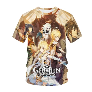 Verão Genshin impacto Anime 3D Print T-Shirt de grandes dimensões de Vestuário Feminino Estilo de Moda as Mulheres Roupas de T-Shirts Meninas 
