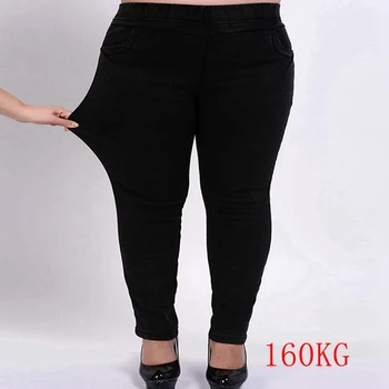 Inverno mulheres novas de grande tamanho plus veludo grosso jeans 6XL-9XL moda cintura alta bolso elástico calças calças