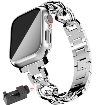 Cuban Link cinta para Apple faixa de relógio de 40mm 41 38 45 44 mm 42 mm em aço Inoxidável bracelete em metal iWatch série 8 7 6 5 4 3 se