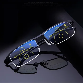 Homens de Óculos de Leitura Multifocal Homens Mulheres Anti UV Azul Proteger EyesGlasses Metade do Quadro de Ajuste Automático de Óculos
