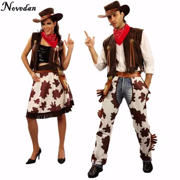 Festa de Halloween Traje de Cowboy Para Homens e Mulheres Adultos em reverssa Cosplay Ocidental traje de Carnaval Fantasias Adulto