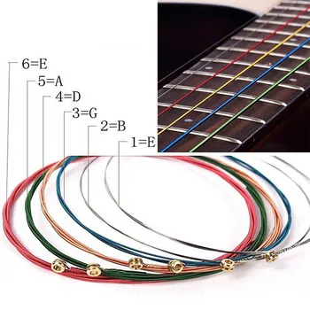 Multi Cor Cordas de Violão 6Pcs/Set arco-íris Colorido Cordas de Guitarra E Um Para o Folk Acústico de Violão Clássico e Guitarra