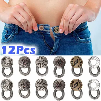 12Pcs Magia Botão de Metal Extender para Calças Jeans Livre de Costura Ajustável Retrátil Cintura Extensores Botão na Cintura Expansor