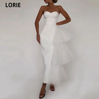 LORIE Chá de Comprimento Sereia Vestidos de Noite Simples, Querida Cetim Com Tule Preto/Branco Vestido de Formatura, Festa Formal de usar o Vestido de 2021