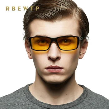 RBEWTP Magnésio de Alumínio de Visão Noturna Óculos de Homens, Óculos de sol Polarizados Praça Espelho oculos Masculino Óculos Acessórios Para Homens