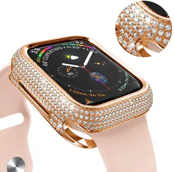 De diamantes caixa do Relógio Para a Apple, caixa de relógio de 45mm 44mm 40mm Série 8 7 6 5 4 SE o Luxo de diamante tampa de proteção para o iWatch 42mm shell