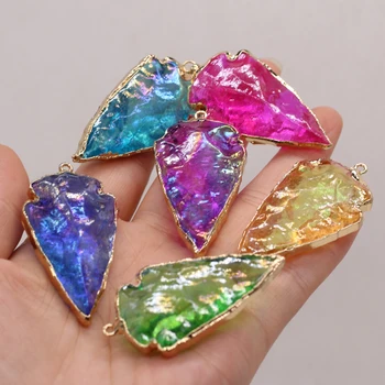 Alta Qualidade Cristal Natural Pingente em Forma de Seta do arco-íris Pedra Chakra de Rock Pingentes para as Mulheres DIY Encantos Colar de Jóias que faz