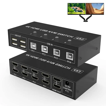Dual monitor HDMI Switch KVM 4x2 Extended Display de 4 k@60Hz HDMI USB KVM Switcher 2 em 4 para PC Monitor Mouse Teclado Compartilhar