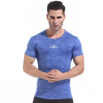 J8799-Treino de fitness homens de manga Curta t-shirt dos homens térmica muscular, musculação desgaste de compressão Elástica Slim roupas exercício