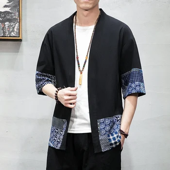 Camisas casuais Homens Chineses de Streetwear Vintage Lazer Camisa de Homens de Roupa Solta Abrir Costurar Camisa de Homens Plus Size 5XL 2020