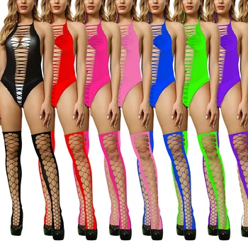 Suspensórios de Lingerie Erótica Clubwear Sexy roupa de dormir com Meias vazias Arrastão Cueca Porno Bodysuit Dropshiping
