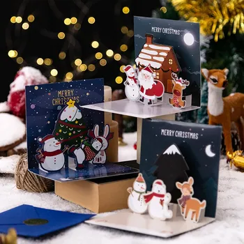 3D Pop-Up de Cartões Com Envelope Amigo da Família Bênção cartão Postal Para Aniversário, Ano Novo, Natal, Presentes de Natal Decoração