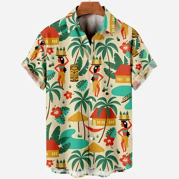 2022 Estilo Havaiano Solta Respirável Moda Retrô 3d Homens de Camisa Havaiana Camisas Casuais Camisa dos Homens de Moda Solta Manga Curta