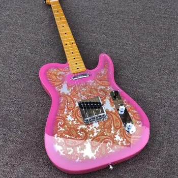 TL Guitarra Elétrica de Corpo de Mogno, braço em Maple Hardware Cromado Paisley Print cor-de-Rosa Acabamento de Brilho Pode ser Personalizada Envio Rápido