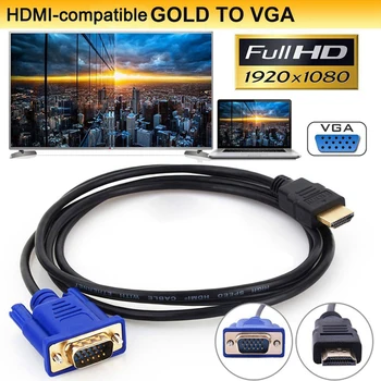 1,8 m compatível com HDMI para VGA de 15 pinos do Cabo de Vídeo 1080P Adaptador Macho-Macho no Cabo para HDTV, Projetor Displayer PC Portátil Conventor