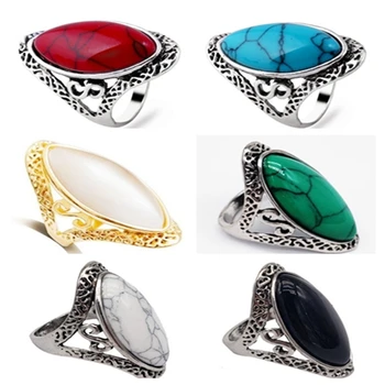 Ofertas Vintage Estilo Boêmio 6 Cores de Pedra Oval Anéis de Dedo de Jóias para as Mulheres Envolvimento de Casamento de Noiva Tamanho 6 -11