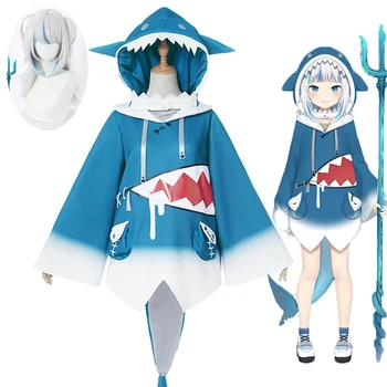 Gawr Gura Cosplay Fantasia Anime Hololive ENG Tubarão Traje de Cauda Para as Mulheres de Halloween Youtuber Cosplay Conjunto Completo