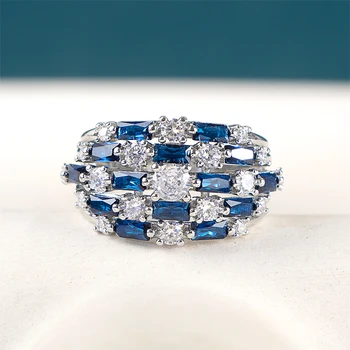 Vintage 925 Anéis de Prata Esterlina Para as Mulheres Com a Cor Azul 5a Zircão Engajamento Partido de Namoro Multa Jewerly Dom Tamanho 6-10