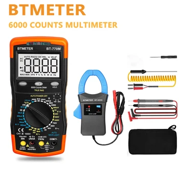 BTMETER BT-770M Multímetro Digital TRMS 6000 Contagens de Auto Testador de Ohm, Capacitância, Frequência PCI com a BT-605A Grampo Adaptador de 600A