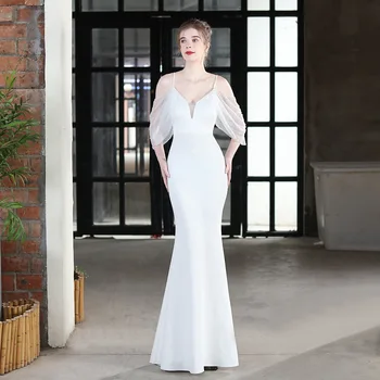Brinde Vestido Longo Funda Slim Fishtail De Casamento Saia De Carro Modelo De Exposição Do Vestido De Luxo Vestido De Branco Vestido De Noite Vestidos De