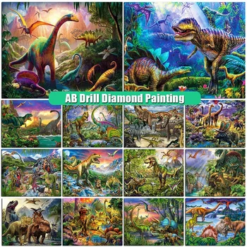 5D Quadrado/Redondo AB Diamante Pintura Dinossauro Imagens Strass Diy Tyrannosauru Mosaico 3D Cheia de Bordados, Decoração Presente