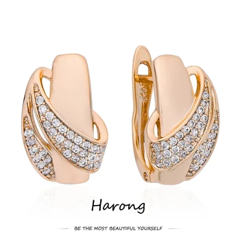 Harong Luxo de Cobre de Cristal Brincos de Ouro Rose Cor Delicada de Casamento Noivado Jóia de Presente para Mulheres Meninas 2022 Moda