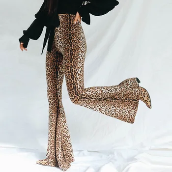 Calças de senhora 2022 nova elástico de cintura alta leopard print de tigre de impressão queimado calças moda feminina