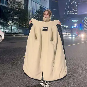 Cashmere engrossado algodão revestimento das mulheres de comprimento médio comprimento de joelho inverno coreano ins Hong Kong Estilo solto cashmere Casaco Parka