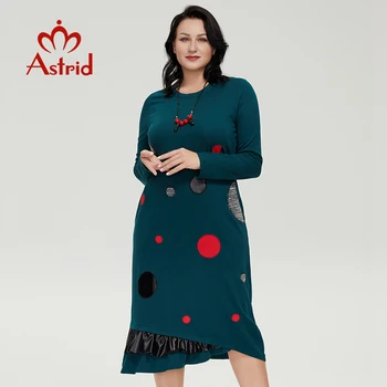 Astrid Vestidos das Mulheres Para as Mulheres 2022 Elegante Vestido de Algodão tamanho grande Office Rodada Patch Design Longos Vestidos de Noite, Com Colar