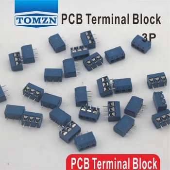 100 pcs 3 Pino Parafuso azul do PWB Bloco Terminal Conector de 5mm de passo