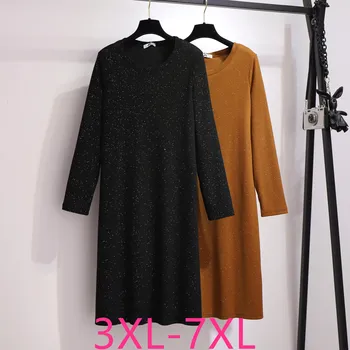 2021 outono inverno plus size vestido de camisola para mulheres slim casual manga longa reta lantejoulas pretas de malha vestidos 4XL 5XL 6XL 7XL