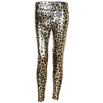 Leopard Leggings mulheres de ouro meados de Leggings de cintura Feminina Brilhante de leopardo elástico no Tornozelo-Comprimento Leggings moda Casual Calças