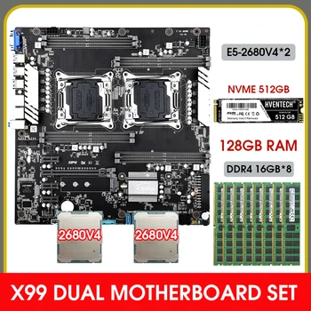 X99 Dupla placa-Mãe KIT com o 2pcs XEON E5 2680 V4 14-núcleo do Processador 8*16GB = 128GB ddr4 2400mhz Reg Ram NVME 512GB M. 2 SSD CONJUNTO