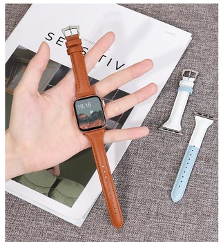 Smart Correia de Relógio para a Apple Faixa de Relógio de 45mm 41mm 40mm 44mm 38mm 42mm Série 7SE 654321 Mulher Slim Faixa de Relógio de Couro