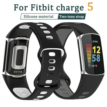 Para Fitbit Carregar 5 Pulseira de Silicone de Esportes de Substituição de Acessórios inteligentes pulseira de Pulso de Dois tons de Banda ajustável Pulseira