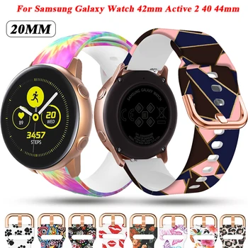 20mm Impressão de Silicone Watchbands Para Samsung Galaxy Watch 42mm 3 41/Ativo 2 40mm Banda Pulseira de Tiras de Active2 44mm Pulseira