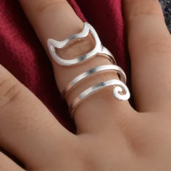 Evimi 925 Padrão Prata Criativo Enrolamento feito a mão de Anéis para as Mulheres de Casais Terndy Partido Gato Bonito Dedo anillos Jóias Presentes