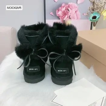 2019 China da mais alta qualidade, botas femininas, real de pele de carneiro, 100% lã natural, laço de moda botas de neve, entrega grátis