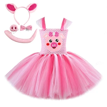 Cor-de-rosa Porco, Tutu Vestido para Bebê Meninas Aniversário de Vestidos de Festa para Crianças de Halloween Trajes Cosplay da Criança de Ano Novo Conjunto de Roupa de