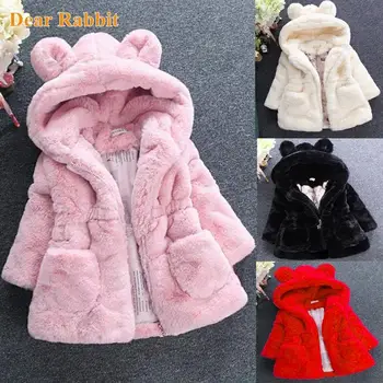 Nova primavera de Bebê, Roupas de Meninas Faux Fur Coat Casaco de Lã Quente Snowsuit 1-7Y parka com Capuz para Crianças, Roupas de outono roupas