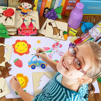 100 Pcs Criativo Da Pintura Do Brinquedo Conjunto De Brinquedos Para Colorir Desenho De Placa De Brinquedos Artesanais Filhos De Criação Educativos De Madeira Desenho De Brinquedo