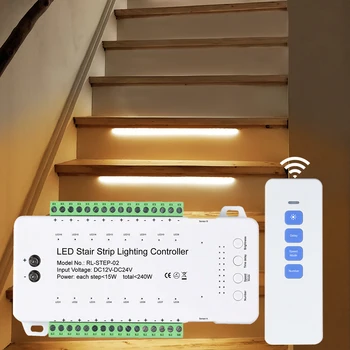 RF Controle Remoto Sensor de Movimento de PIR da Escada Controlador de Iluminação Mover Efeito de Vários Modos Para 16 Passos de Escada de Uso Doméstico