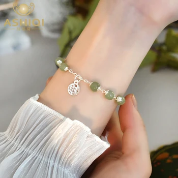 ASHIQI Natural Jade Prata 925 Esterlina, Bracelete de Moda de Personalidade Nova Tendência para as Mulheres Presentes